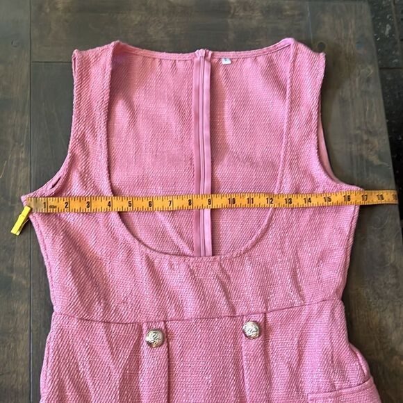 Round Neck Button Front Sleeveless Tweed Dress - Picture 3 of 12